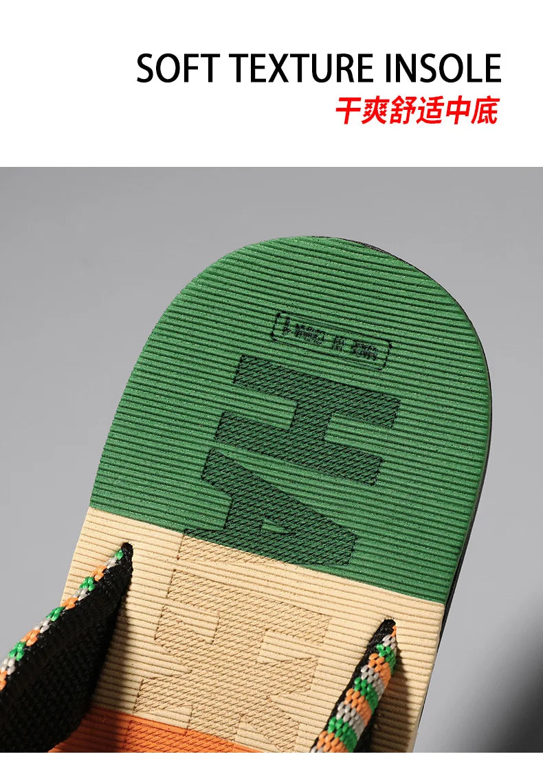 Men Slides Cloth Tape Woven Color Matching Stripe Wear-resistant Slippers Size 39-45