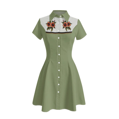 Women's Western Shirt Dress with Music Notes and Dolphin Print Cowboy Collar Button Up Pure Cotton Midi Dress Casual Boho Style