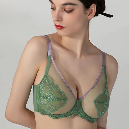 Seamless Lace Bra Breathable Ice Silk Unlined Brassiere Underwear Women's Sexy Push Up Wire Free Ultra-thin Bralette Lingerie