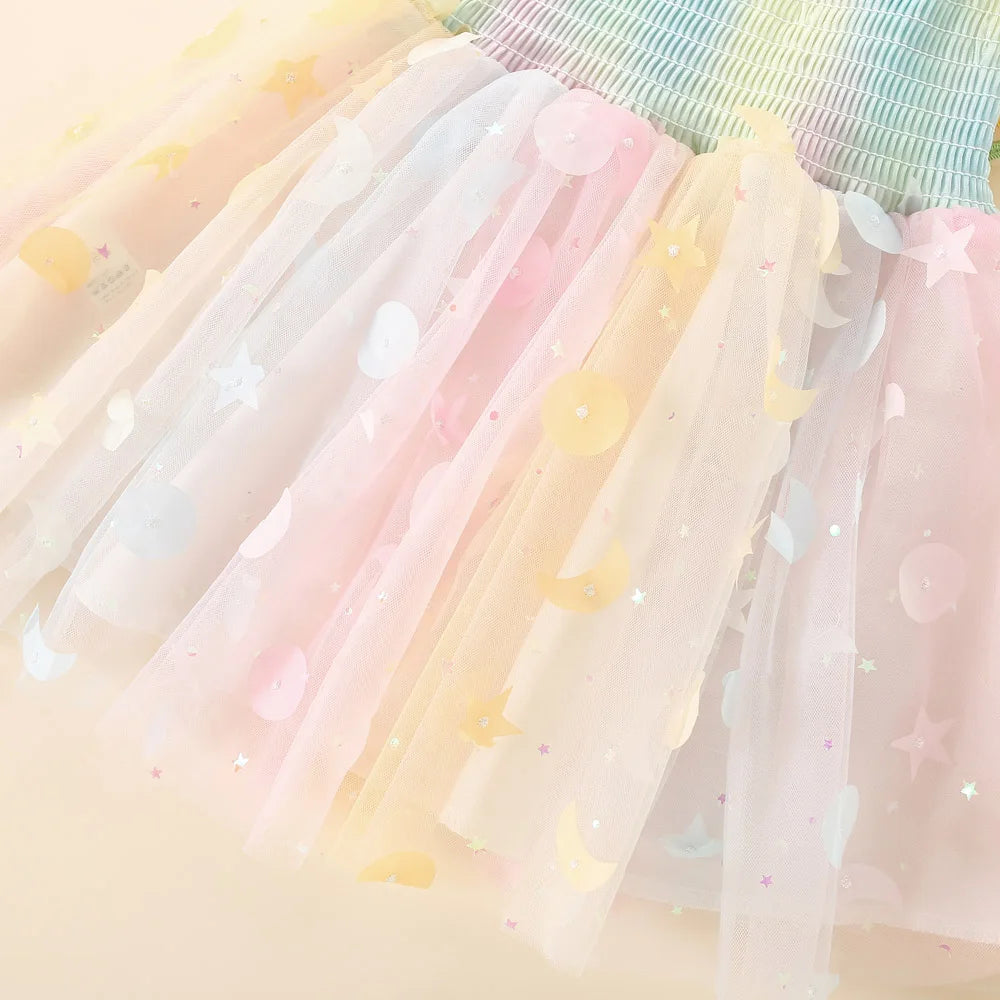 Girls' Dress Summer New Halter Colorful Butterfly Pearl Sequins Sweet Princess Dress Birthday Party Dress