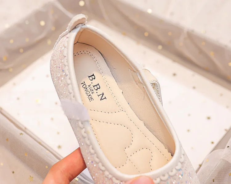 Fashion Girls Mary Janes for Party Wedding Shows Bow Pearls Elegant Princess Shoes Chic Kids Shoes Non-slip Children Fashion