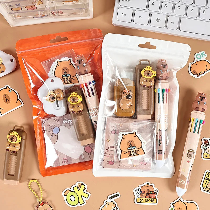 Capybara Stationery Set For Kids Gift Pens Stickers Utility Knife Stationery Gift Box Back To School Learning Birthday Gift