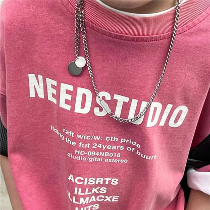 Pure Cotton Children's Short Sleeved Simple Trendy Letters Faded and Worn Half Sleeved T-shirts Boys Girls Stylish