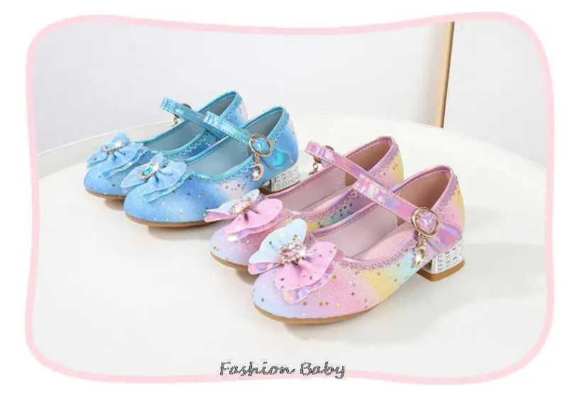 Princess Shoes Children Shoes Round-Toe Soft-Sole Big Girls High Heel Princess Crystal Party Shoes Single Shoes