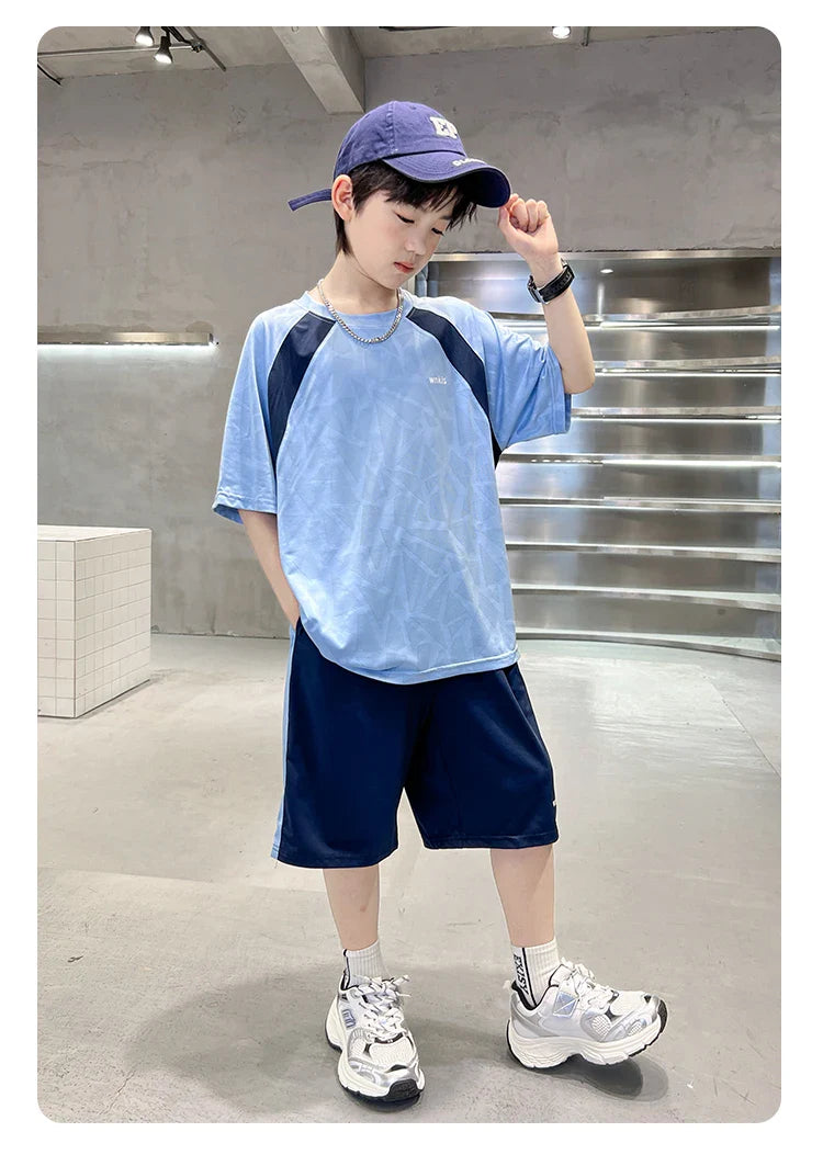 Boys Clothes Sets Summer Kids Sport Short Sleeve T-shirt + Shorts 2 Pieces Suit Teenage Child Outfits For 5 6 8 10 12 14 Years