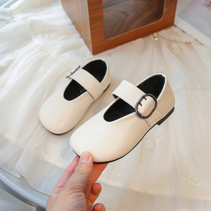 Girls' leather shoes spring new children's round toe flat fashion simple princess shoes single shoes