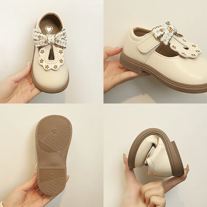 Cute bow Leather Girls Shoes 2025 New T-strap Oxfords Spring Kids Soft Shoes For Girl School Children Princess Dress Shoes