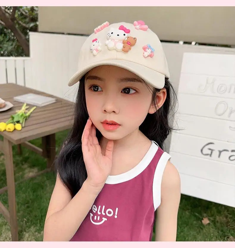 New Sanrio Animation Hello Kitty Travel Cap Spring and Autumn Girls Outdoor Versatile Baseball Cap Sun Protection Visor Hat
