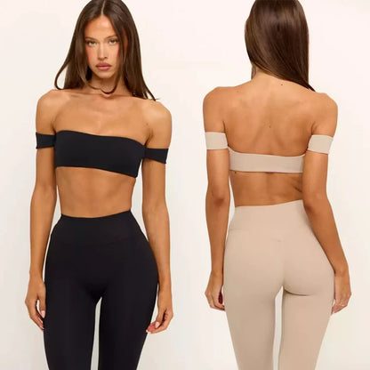 PMWRUN Women's Off - the - Shoulder Yoga Crop Top with High Waist Leggings Set, Stretchy and Breathable for Gym & Workout