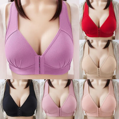 Large Size Front Buckle Without Steel Ring Bra Seamless Underwear Bra V-shaped Beautiful Back Receiving Breastfeedin For Ladies