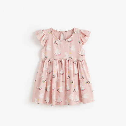 Summer Girl Vest Dress Kids short-sleeved Floral print Princess Dress Baby Version Broken cute Casual Sundress