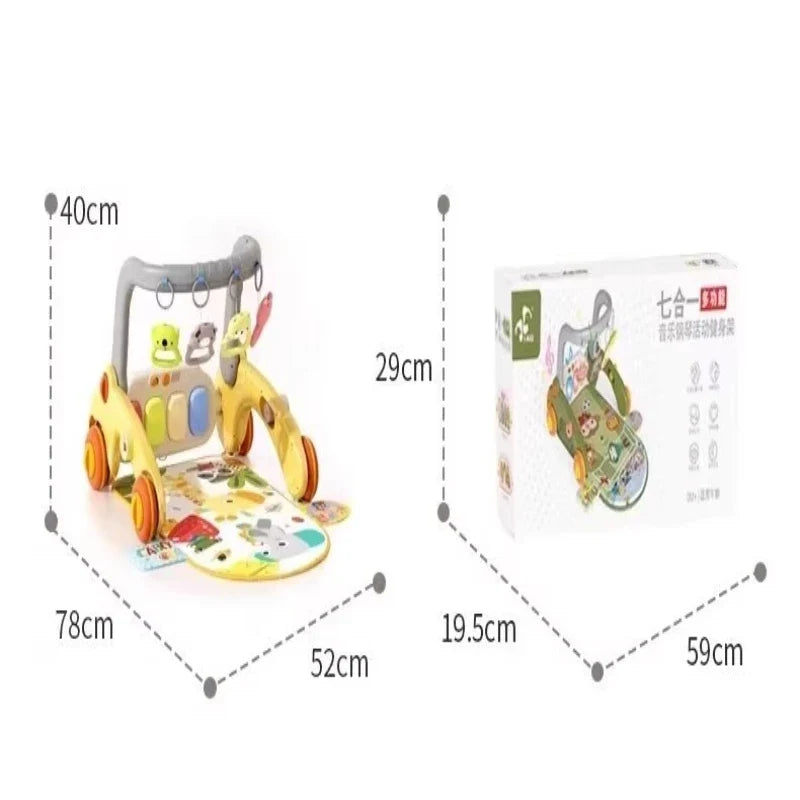 Baby Activity Gym with Kick Piano, 7-in-1 Play Mat, Walker & Rattles - Educational Toy for Infants Newborn to Toddlers 2 Years