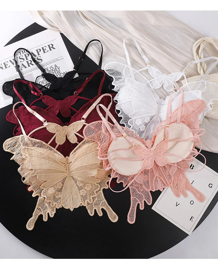 Sexy Butterfly Lace Bras For Women Backless All-in-one Bralette Woman Underwear Female Lingerie Flower Hollow-out Bra Brassiere