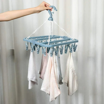 Clothes Drying Hanger with 32 Clips / 8 Clips Socks Underwear Drying Folding Laundry Hanging Rack