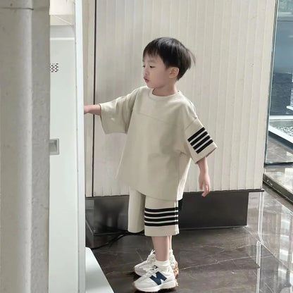 Kids Sportswear 2 Piece Set Korean Style Short Sleeve and Shorts Outfit for Boys and Girls