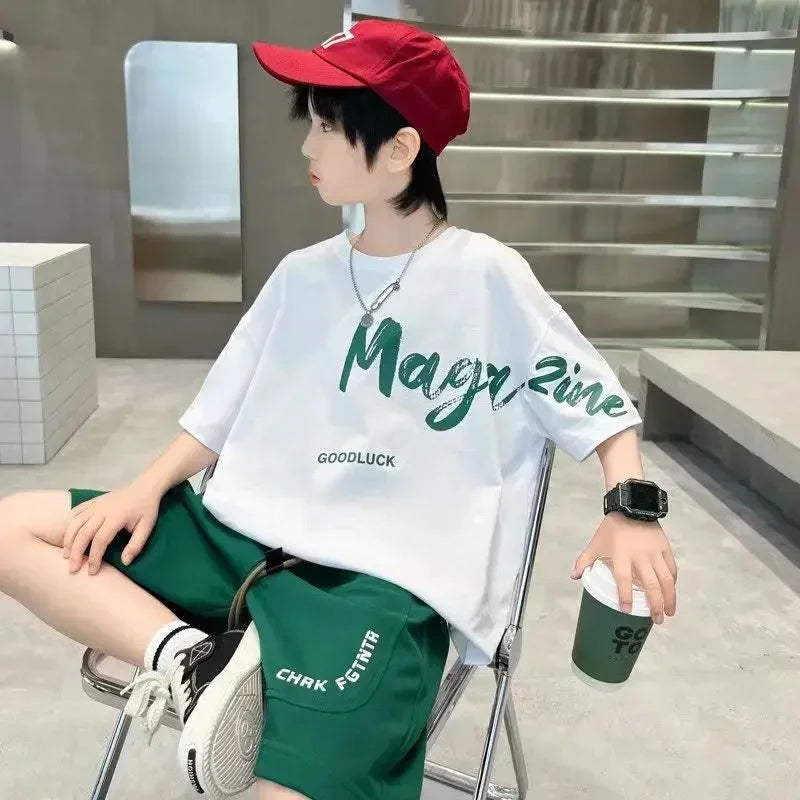 Korean Thin Sports Summer Two-Piece Set Boys Summer Set New Children's Summer Medium and Large Children's Boy