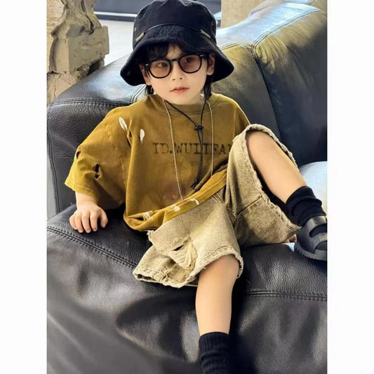 Summer Outfit New Perforated Denim Shorts Children's Clothing