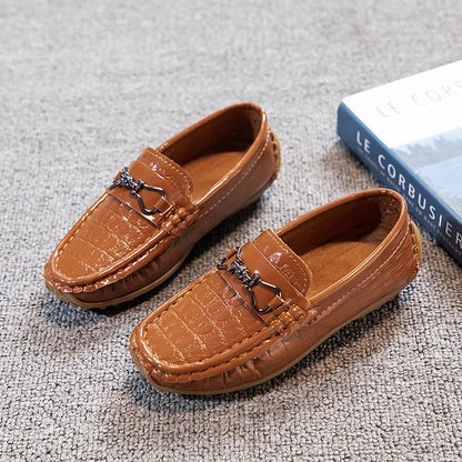 Boys Loafers Non-slip Children's Leather Shoes All-match Four Seasons Metal Buckle  Shiny Simple Kids Fashion Moccasin Shoes