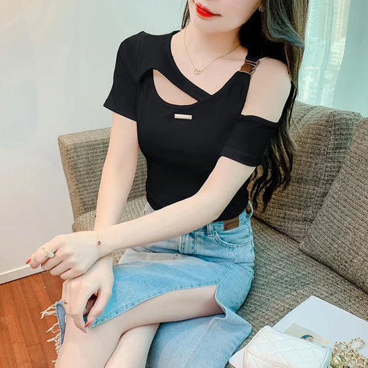 Off Shoulder T-Shirt Stripe Womens Cottagecore Ruffle Patchwork Japanese Streetwear Holiday Festival Popular Work Simple Baggy
