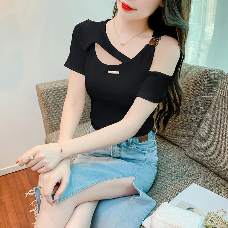 Off Shoulder T-Shirt Stripe Womens Cottagecore Ruffle Patchwork Japanese Streetwear Holiday Festival Popular Work Simple Baggy
