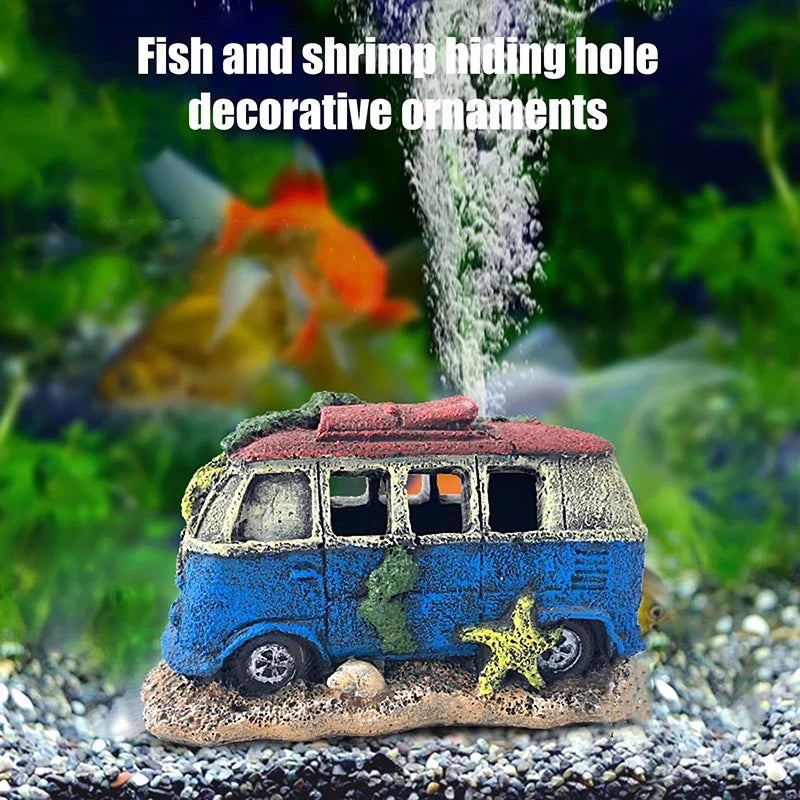 Aquarium Ornament Shaped Like Car Wreckage, Featuring Hiding Holes For Fish And Shrimp, Aquarium Decorations, And Aquascaping. (Available)
