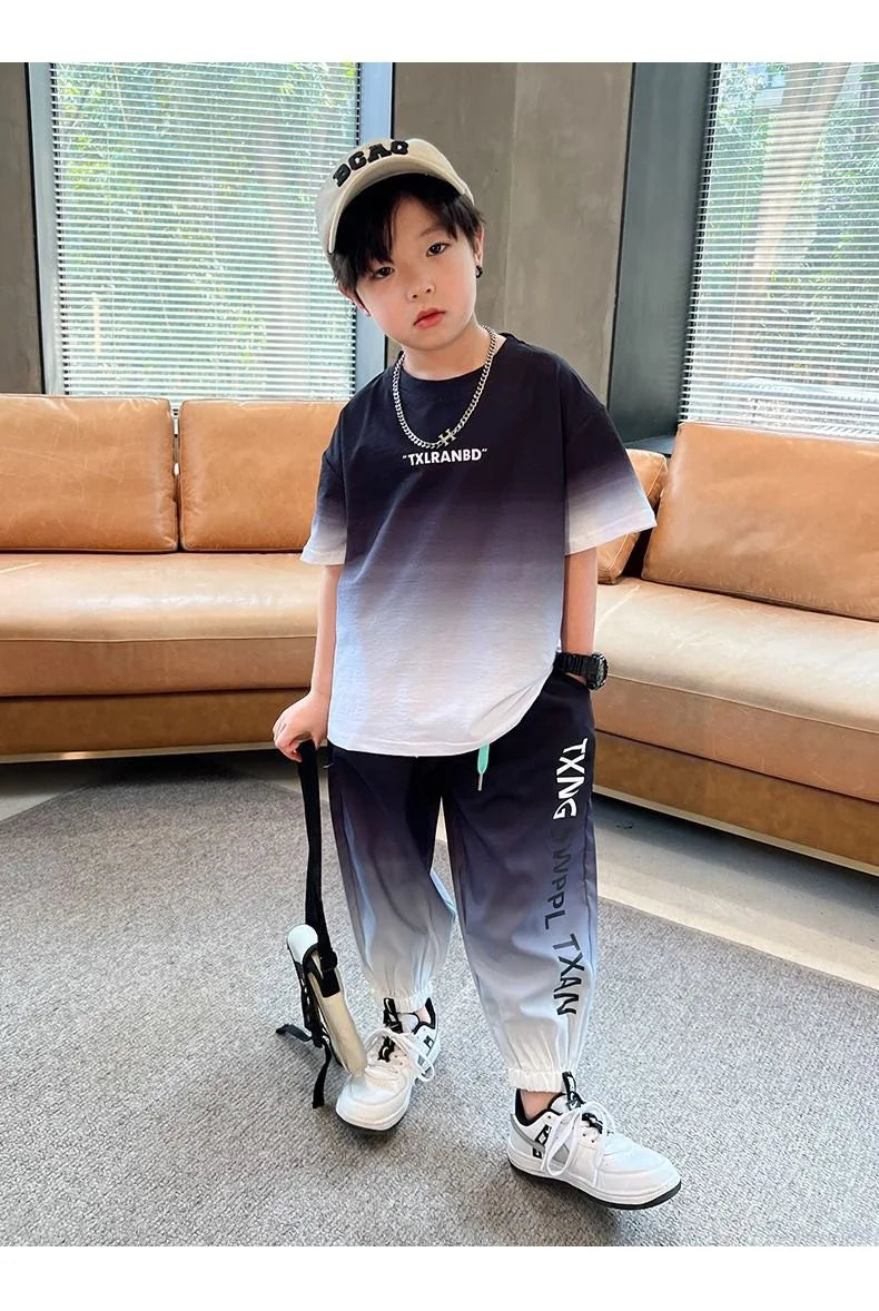 Summer teenager Boys Sports Suit Letter T Shirt + hip hop shorts Pants Kids Clothes Tracksuit 4 5 6 7 8 9 10 11 12 Years