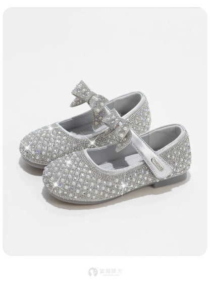 Autumn New Girls Single Princess Shoes Pearl Shallow Children's 2025 Comfortable Flat Shoes Kid Baby Rhinestone Bowknot Shoes