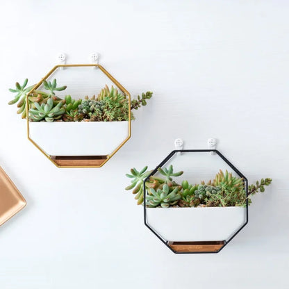 Nordic Creative Ironwork Ceramic Flowerpot Simple Geometric Metal Stand Set Succulent Plant Green Plant Potted Decoration