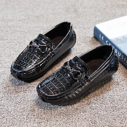 Boys Loafers Non-slip Children's Leather Shoes All-match Four Seasons Metal Buckle  Shiny Simple Kids Fashion Moccasin Shoes