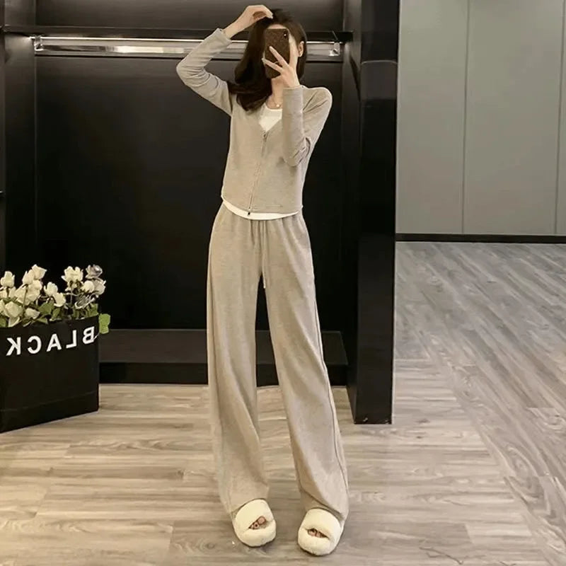 Western-style Suit Spring Autumn Fashion Slim Sweatshirt Wide-leg Pants Two-piece Trendy Set
