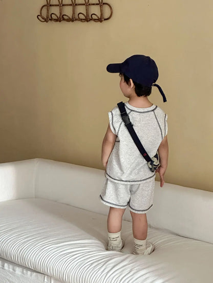 Summer New Children Short Sleeve Clothes Set Boys Letter Print T Shirts 2pcs Suit Girls Vest Dress Kids Brother Sisters Set