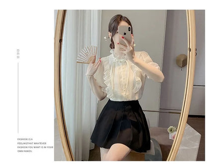 New Chinese Button French Ruffled Lace Gentle Chiffon Shirt 2025 Summer Fashion Temperament New Design Small Shirt Stylish Top