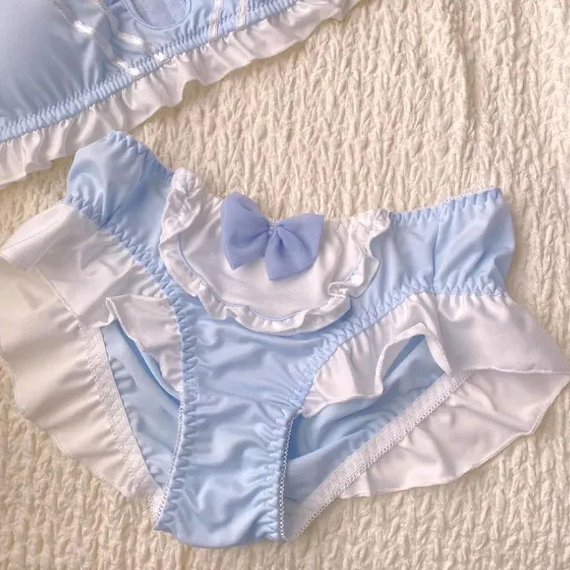 Japanese Lolita Underwear Women's Small Chest Gathering Without Underwire Sexy Bra Soft Comfortable Thin Underpants Bra Set Gift