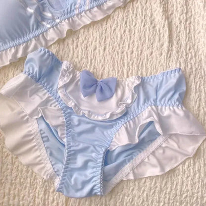 Japanese Lolita Underwear Women's Small Chest Gathering Without Underwire Sexy Bra Soft Comfortable Thin Underpants Bra Set Gift