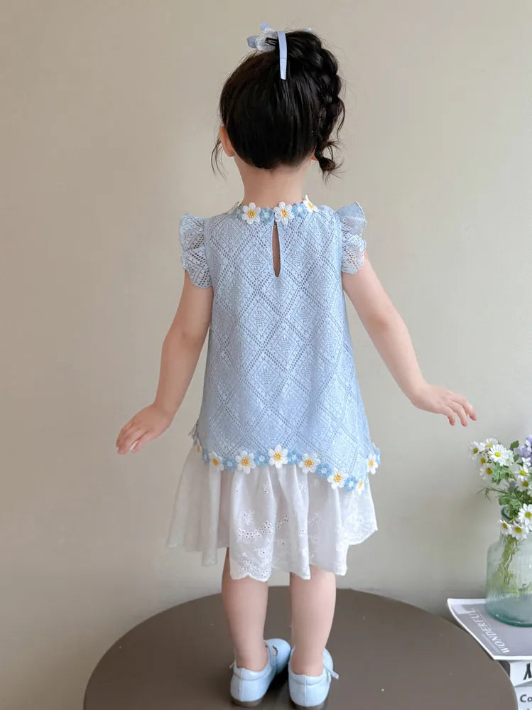 New Children's Fly-sleeved Skirt Summer Dress Girls Princess Dress Girls Vest Skirt (Available)