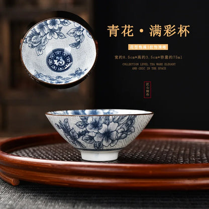 Blue and White Porcelain Cone Teacup Anti Scaling Hand-painted Tasting Tea Bowl Travel Meditation Cup Chinese Tea Set 70ml