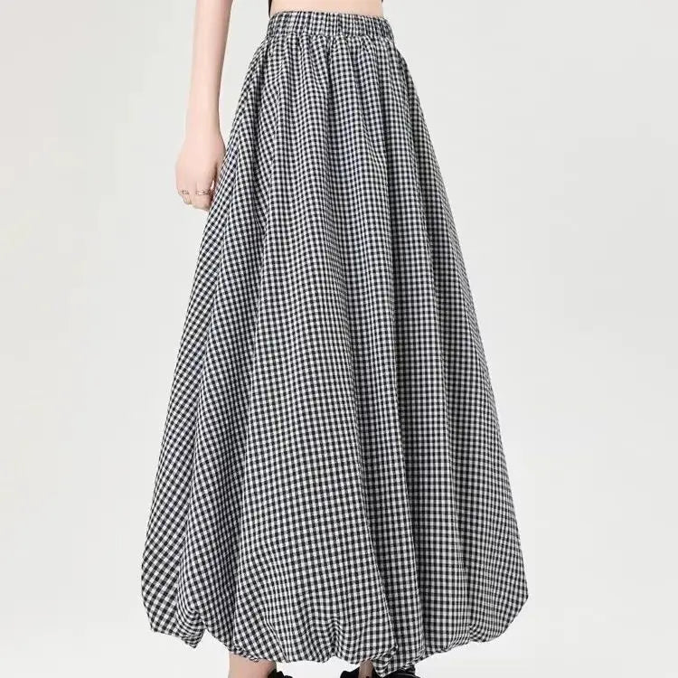 Skirt Autumn and Winter Four Seasons Show Thin Height Cake Black and White Plaid Dress