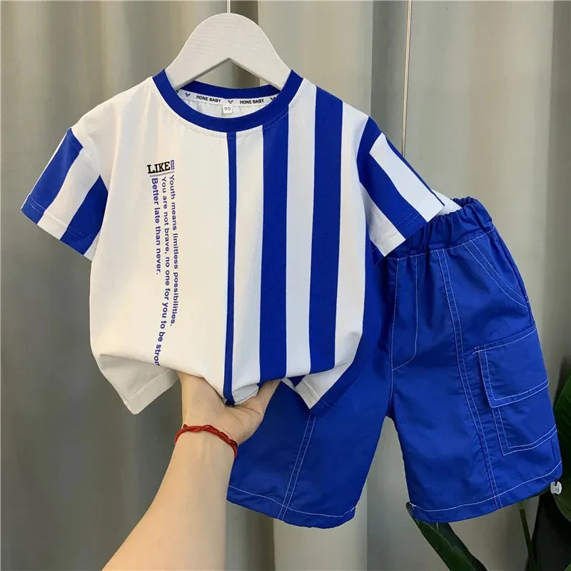 Summer Boy Clothing Suit New Children's Clothes Set Boys Short Sleeve T-Shirt Shorts 2 Piece Set Kids Sportswear Suit 2 4 6 8Y  ( Available )