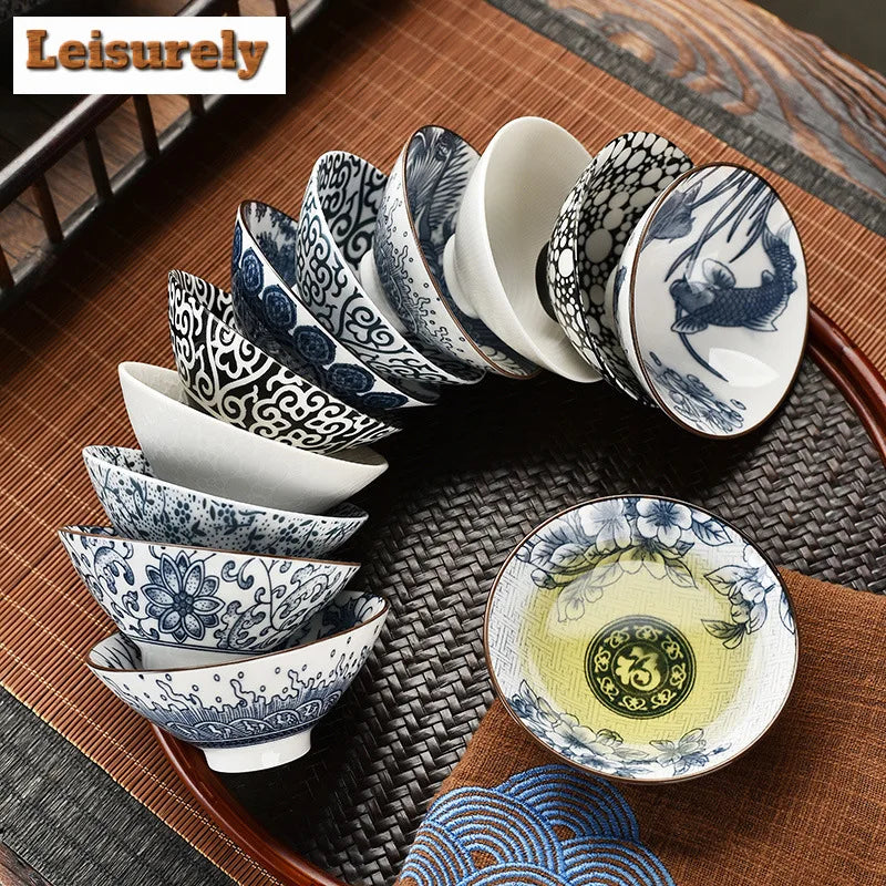 Blue and White Porcelain Cone Teacup Anti Scaling Hand-painted Tasting Tea Bowl Travel Meditation Cup Chinese Tea Set 70ml