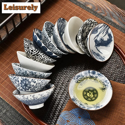 Blue and White Porcelain Cone Teacup Anti Scaling Hand-painted Tasting Tea Bowl Travel Meditation Cup Chinese Tea Set 70ml