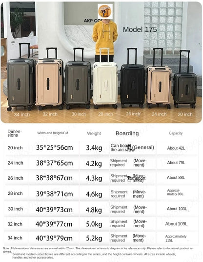 Large Capacity PC Material Suitcase 20/28/32/34-inch Deep-Compartment Travel Luggage with Combination Lock Side-Open Hard Shell