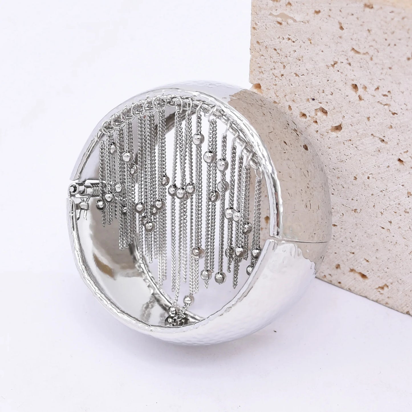 Trendy Simple Bead Chain Tassel Bracelet for Women New Hip Hop Rock Exaggerated Festival Party Wide Bracelet Jewelry Accessories