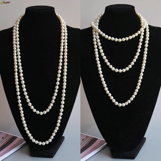 New Women Jewelry Pearl Bead Necklace Long Sweater Chain Necklace For Women Dress Accessories Gift For Girl Mother