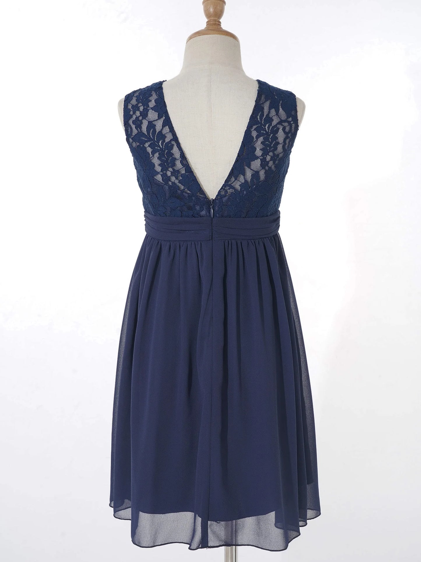 Girls Sheer Floral Lace Chiffon Party Dress Bridesmaid Clothing Sleeveless Backless Pleated Princess Dress for Wedding Birthday