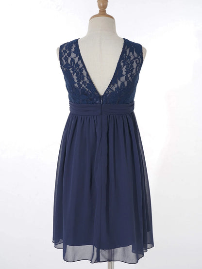 Girls Sheer Floral Lace Chiffon Party Dress Bridesmaid Clothing Sleeveless Backless Pleated Princess Dress for Wedding Birthday