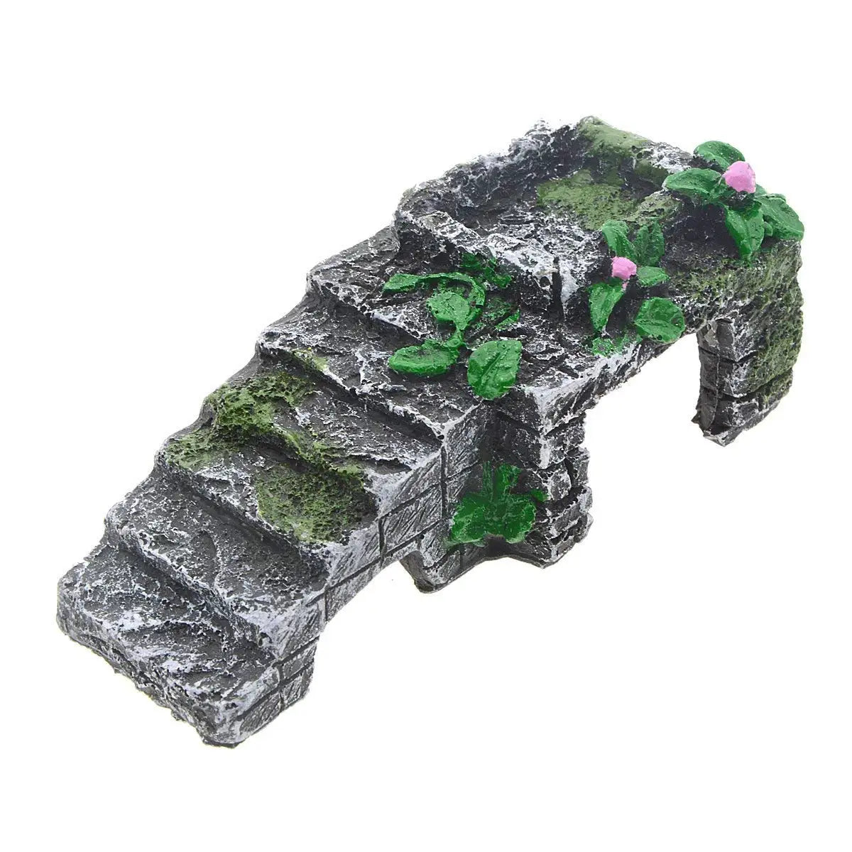Ancient Ruins Aquarium Ornament, Resin Fish Tank Decoration with Stairs & Plants, Reptile Hideout Cave for Lizards, Turtles (Available)