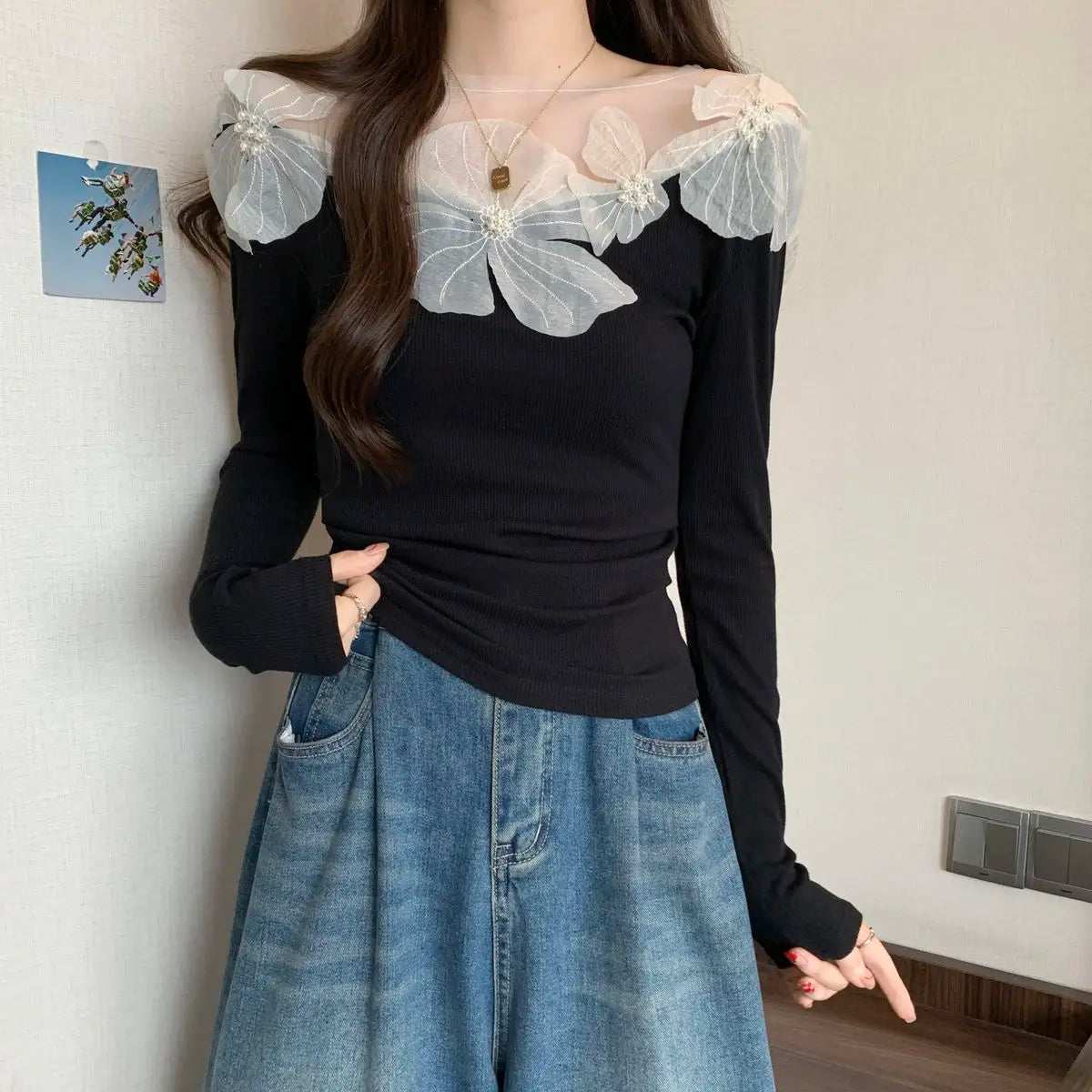 Sexy Patchwork Slim T Shirts Spring Autumn New Long Sleeve Off Shoulder Solid Temperament Tops High Street Fashion Women Clothes