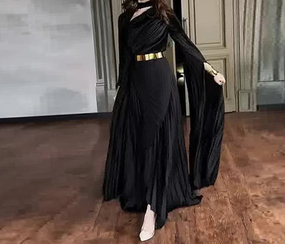 Elegant Party Dress for Women Temperament Fashion 2025 Fall Winter New Batwing Sleeve Shawl Split Vestidos Evening Long Dresses