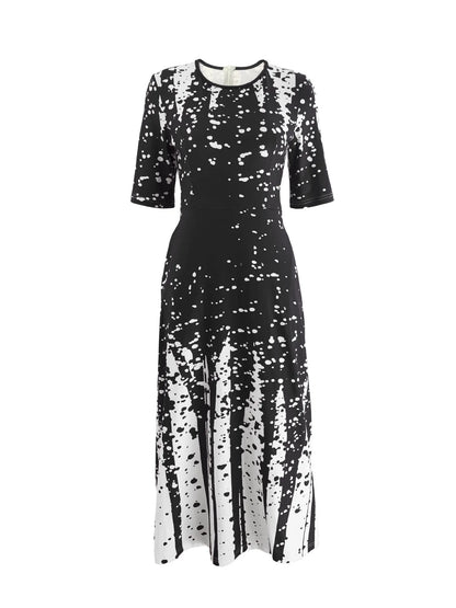 Women's Elegant Party Long Dresses Loose Round Neck Short Sleeves Retro Printed Casual Long Dress  (Available)