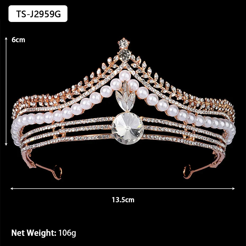 Efily Gold Color Wedding Tiaras and Crowns for Pearl Rhinestone Headband Bride Headpiece Jewelry